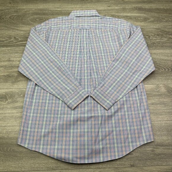 Orvis Dress Shirt Men's Large Blue Plaid Geometric Button Up Oxford Long Sleeve - Picture 7 of 14
